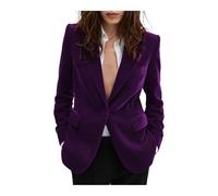 Giacca da donna in velluto, vestibilità aderente, giacca da abito con un bottone, blazer caldo per matrimonio invernale o ballo di fine anno, Viola scuro, L