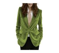 Giacca da donna in velluto, vestibilità aderente, giacca da abito con un bottone, blazer caldo per matrimonio invernale o ballo di fine anno, Salvia, XL