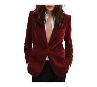Giacca da donna in velluto, vestibilità aderente, giacca da abito con un bottone, blazer caldo per matrimonio invernale o ballo di fine anno, Rosso, S
