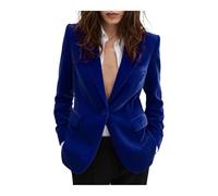 Giacca da donna in velluto, vestibilità aderente, giacca da abito con un bottone, blazer caldo per matrimonio invernale o ballo di fine anno, Blu reale, XL