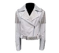 Giacca da donna in vera pelle con borchie in stile gotico Brando Rock Punk Spikes Biker bianco, bianco, M