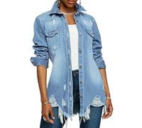 Giacca da donna Jean a maniche lunghe classico in denim invecchiato farfalla camionista giacche - - Large