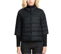 Giacca da donna leggera e corta autunno sottile piumino maniche a tre quarti cappotto alla moda colletto alla moda, blu navy, L