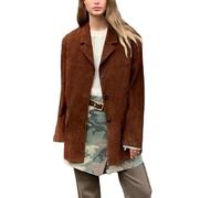 Giacca da donna marrone vintage classica in vera pelle blazer cappotto, Cappotto oversize da donna marrone, M