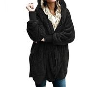 Giacca da donna oversize, con cappuccio, giacca di peluche, giacca invernale, giacca aperta sul davanti, cardigan invernale con cappuccio, tinta unita, cappotto invernale, giacca in pile, taglie