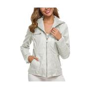 Giacca da donna oversize con spalle scese in pelle PU Longline Streetwear cappotto con collo a scialle giacca casual vestibilità ampia, Bianco sporco, 5XL
