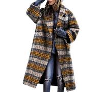 Giacca da donna oversize in misto lana invernale calda e accogliente a maniche lunghe a quadri camicia da ragazzo in flanella casual con bottoni risvolto camicia a quadri giacca con tasche, Giallo, XL