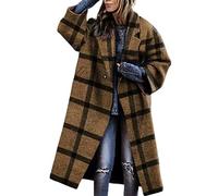 Giacca da donna oversize in misto lana invernale calda e accogliente a maniche lunghe in plaid, camicia da ragazzo in flanella casual con bottoni, risvolto a quadri, camicia da donna con tasche, Caff