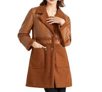 Giacca da donna per il tempo libero, versatile combinazione reversibile e PU, per l'uso quotidiano nella moda autunno-inverno, cachi, XL