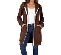 Giacca da donna per le mezze stagioni, con cappuccio, da donna, in cotone, con chiusura lampo, tinta unita, stile streetwear Y2K, marrone, XL