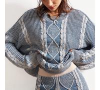 Giacca da donna stile boho per inverno/primavera, maglione casual da donna con nodo attorcigliato, collo equipaggio, maniche lunghe, con tecnica di tintura speciale per un colore sfumato sottile, vers