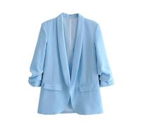 Giacca da donna tinta unita con polsino abbottonato, blu cielo, L