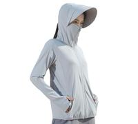 Giacca da Donna UPF 50+ con Protezione Solare, Manica Lunga Leggera e Fresca, con Cappuccio, Tesa e Foro per Il Pollice.(Grau,L)