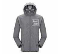 Giacca da Esterno con Logo Personalizzato Giacca A Impermeabile con Cappuccio Fai da Te con La Tua Immagine/Testo Cappotto Antipioggia da Campeggio Ideale Gray,M