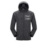 Giacca da Esterno con Logo Personalizzato Giacca A Impermeabile con Cappuccio Fai da Te con La Tua Immagine/Testo Cappotto Antipioggia da Campeggio Ideale Black,XXL