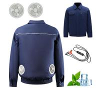 Giacca da Lavoro Climatizzata Per L'Estate, con 2 Ventole E 1 Cavo Dati, Giacca Casual Raffreddata da Ventola, Abbigliamento da Lavoro Fresco con Aria Condizionata, Batterie Non Incluse(Navy blue,S)