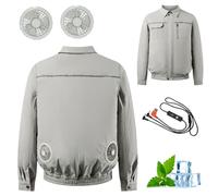 Giacca da Lavoro Climatizzata Per L'Estate, con 2 Ventole E 1 Cavo Dati, Giacca Casual Raffreddata da Ventola, Abbigliamento da Lavoro Fresco con Aria Condizionata, Batterie Non Incluse(Gray,XL)