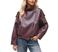 Giacca da lavoro da donna, a maniche lunghe, cappotto da moto, da donna, di grandi dimensioni, chic, elegante, per autunno, inverno, corta, classico, versatile, con cerniera Streetwear alla moda, Vino