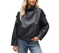 Giacca da lavoro da donna, a maniche lunghe, cappotto da moto, da donna, di grandi dimensioni, chic, elegante, per autunno, inverno, corta, classico, versatile, con cerniera Streetwear alla moda, Nero