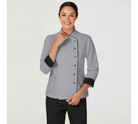 Giacca da lavoro da donna con colletto a bottoni, maniche lunghe, contrasto di colori, uniforme da chef, 3/4 di manica L,M,S,XL,XS,XXL,XXSBlocchi di colore,GeometricoTessuto intrecciato