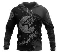 Giacca da Lupo Fenrir Celtica Medievale - Nordic Viking 3D Print Tattoo Totem Felpa da Uomo con Amuleto da Strada Punk - Top con Zip Pagana Tasca Grande per Esterni All'aperto Invernale(Black,M)