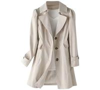 Giacca da mezza stagione da donna sottile trench lungo con bottoni cappotto lungo giacca casual classica autunnale giacca invernale antivento cappotto di transizione tinta unita, beige., L