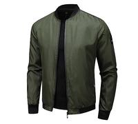 Giacca da mezza stagione, da uomo, leggera, casual, con cerniera, a maniche lunghe, da pilota, per il tempo libero, O verde dell'esercito, XL