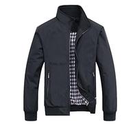 Giacca da mezza stagione, da uomo, leggera, per il tempo libero, elegante, con tasche, impermeabile, traspirante, senza cappuccio, giacca da aviatore, tinta unita, Nero , L
