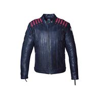 Giacca da Moto in Pelle | Rising Star URBAN 5884 | Giubbotto da Moto in Pelle con Protezioni Removibili CE per Schiena, Spalle e Gomiti | Giubbino Moto in Pelle d'Agnello|Navy Blu, Taglia M