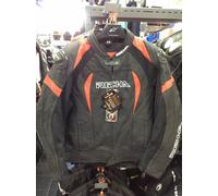 Giacca da moto RICHA Piranha in pelle nera/rossa D3O Armour ERA £ 299