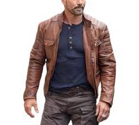Giacca da motociclista Boss Level da uomo in pelle marrone | Frank Grillo Roy Pulver Jacket, Marrone, XS
