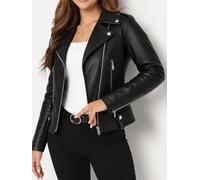 Giacca da motociclista da donna in finta pelle slim fit nero PU cappotto | Capispalla da moto da donna, top corto punk, bomber antivento, moda street style, estetica gotica, abiti eleganti rave