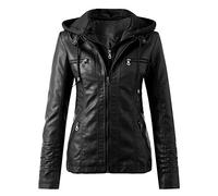 Giacca da motociclista da donna in pelle, con cappuccio, giacca da motociclista Funky, sottile, in similpelle, alla moda, con cappuccio, a maniche lunghe, per le mezze stagioni, slim fit, Nero , M