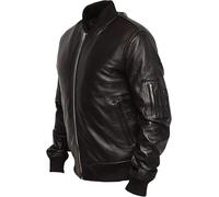 Giacca da pilota di volo MA1 Aviator nera bomber in vera pelle da uomo Americ...