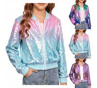 Giacca da ragazza con paillettes a maniche lunghe con cerniera cappotti da volo per ragazze ragazzi giacche bomber glitter lucido party club notte fuori Sparkle giacche da baseball, Viola, 5-6 Years