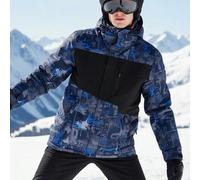 Giacca da sci da uomo, giacca antivento con stampa graffiti blu, con maniche e orlo resistenti al vento, tessuto caldo e impermeabile, adatto per attività all'aperto e sci in inverno L,M,XL,XXLGrafico