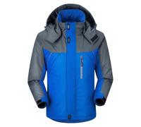 Giacca da sci invernale da uomo, in caldo pile, impermeabile, per attività all'aria aperta, montagna, escursionismo, giacca a vento con cappuccio e tasche multiple, Blu, XL