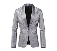 Giacca da sera con paillettes per cocktail, smoking da sposa o da notte Ideale per serate formali. Perfetto per una cena di Gala o un matrimonio., argento, M