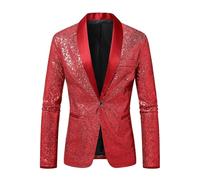 Giacca da sera con paillettes per cocktail, smoking da sposa o da notte Ideale per serate formali. Perfetto per una cena di Gala o un matrimonio., rosso, XXL