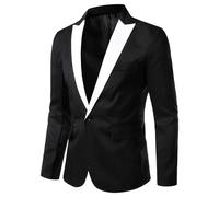 Giacca da Smoking Classica da Uomo, vestibilità Slim, Blazer con Un Bottone, Abito Sera, Abito Ballo, Nero, Taglia L