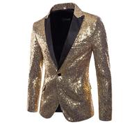 Giacca da Smoking con Paillettes da Uomo, vestibilità Slim, con Un Bottone, Revers a Lancia, Giacca Blazer Taglie Forti, per Ballo di fine Anno, Matrimonio, Cena, Oro, Taglia XL