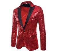 Giacca da Smoking con Paillettes da Uomo, vestibilità Slim, con Un Bottone, Revers a Lancia, Giacca Blazer Taglie Forti, per Ballo di fine Anno, Matrimonio e Cena