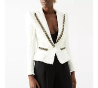 Giacca da Tailleur Blazer Donna Slim Bianco Tweed Coco Mademoiselle 23578