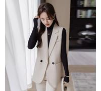 Giacca da Tailleur Blazer Gilet Donna Ufficio Slim Elegante Beige Over 78972