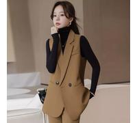 Giacca da Tailleur Blazer Gilet Donna Ufficio Slim Elegante Marrone Over 78972