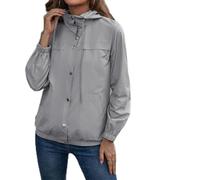 Giacca da trekking con bottoni, da donna, impermeabile, leggera, con cappuccio, impermeabile, da campeggio, softshell, passeggiate, viaggi, arrampicata, abbigliamento sportivo, giacca a vento, Blu, S