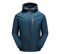 Giacca da trekking da uomo, impermeabile, in softshell, sottile, leggera, con tasche con cerniera, con cappuccio, per campeggio, escursionismo, ciclismo, viaggi, pesca, Blu, 5XL