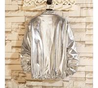 Giacca da uomo 2025 giacca da uomo primavera e autunno sottile giacca solare luminosa costume da palco giovane cappotto in pelle scamosciata superiore allentata, Argento, 3XL