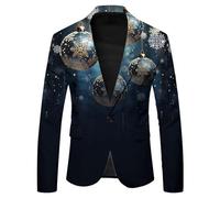 Giacca da uomo a maniche lunghe, alla moda, casual, ideale per occasioni festive, con esclusivo motivo Babbo Natale, Blu scuro, XXL