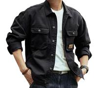 Giacca da uomo a maniche lunghe con bottoni, stile vintage, tinta unita, alla moda, casual, con colletto e tasche, Nero , M